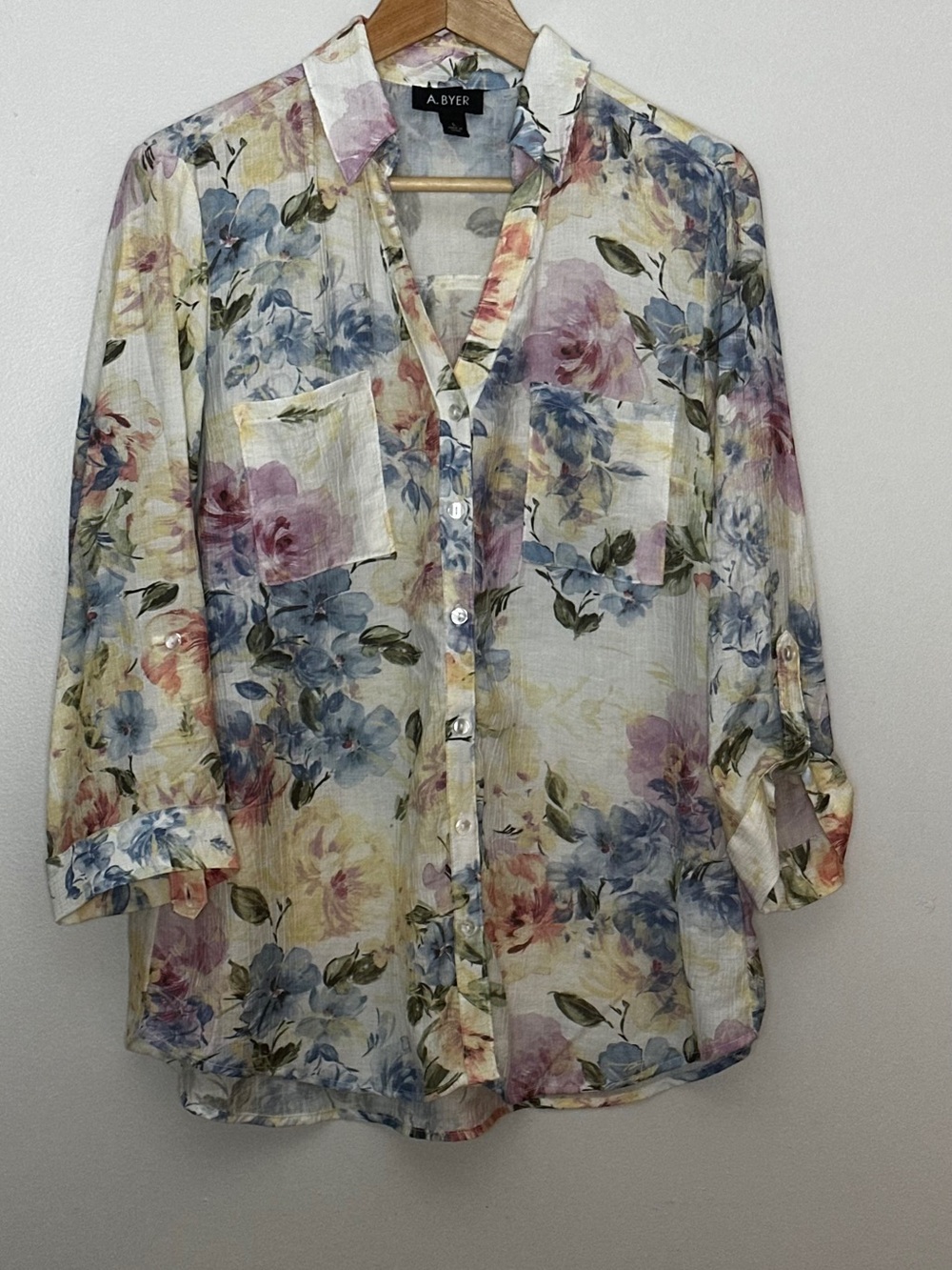 A. Byer Pastel Floral Button-Up Blouse